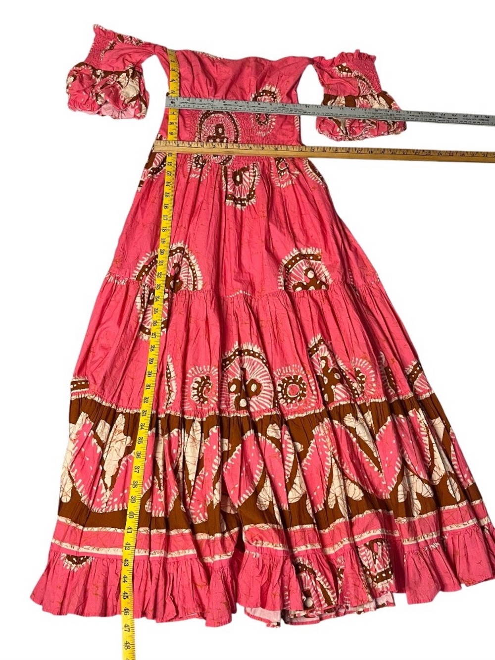 LOVE THE LABEL Anthropologie Pink Paisley Dress Off The Shoulder Maxi Size Small - Picture 10 of 12